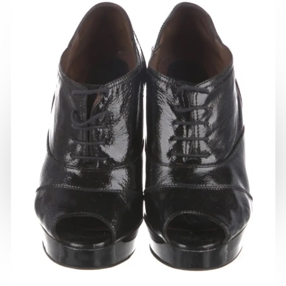 ❤️ MARNI — Great Peep toe, Lace up, Shiny Black Leather Wedge Heels ! ❤️ Size 37 - Picture 3 of 12
